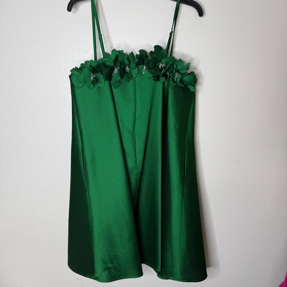 NWT Badgley Mischa Floral Applique Babydoll formal Dress Green Sz 10 - Picture 6 of 12